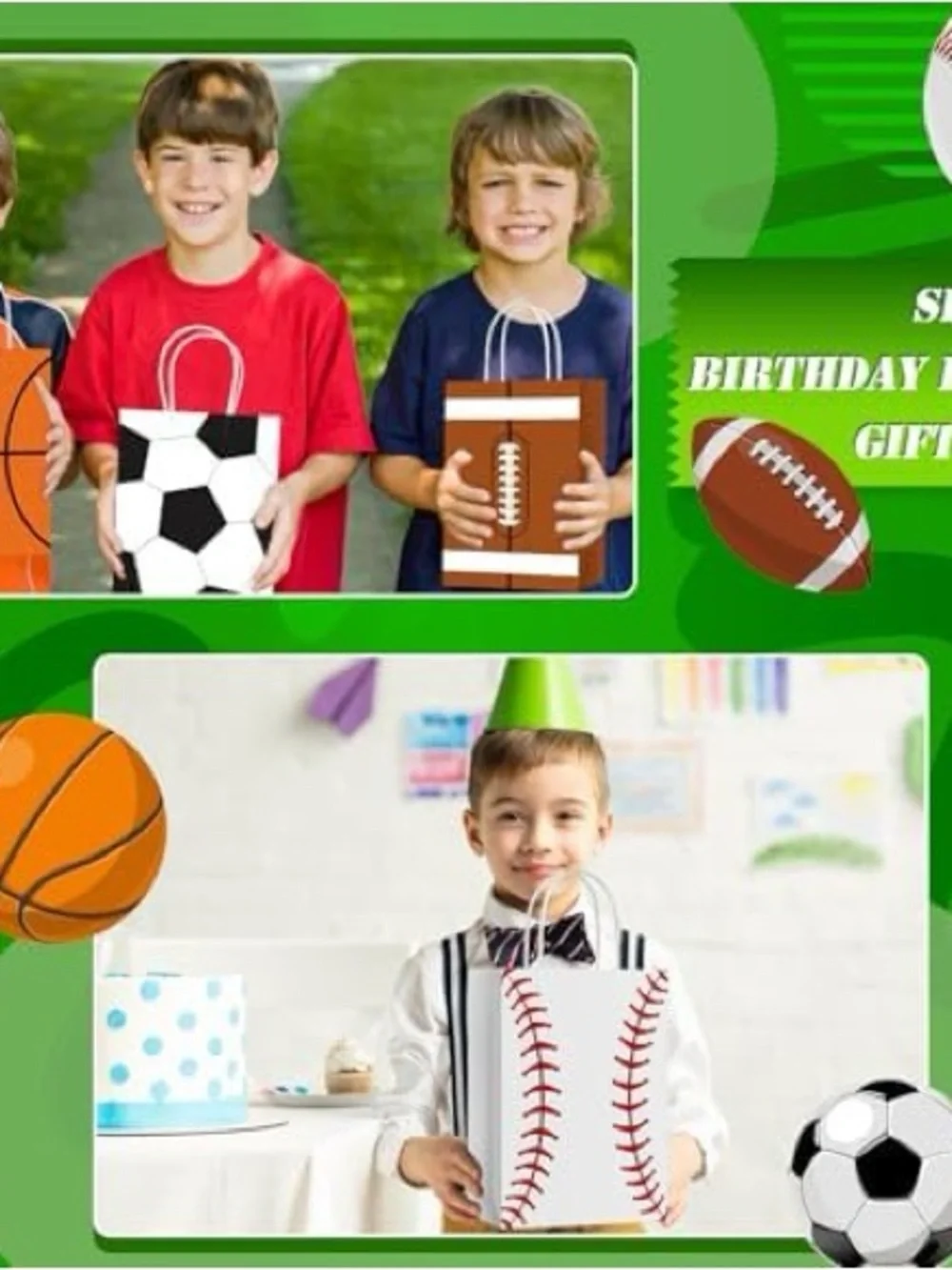 24 Pcs Sports Party Favor Bags Birthday Football Baseball Basketball Goodie Bags